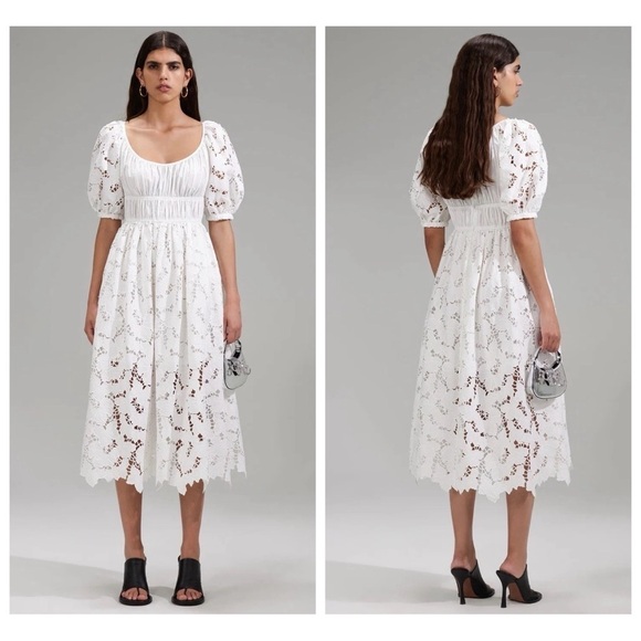 Self-Portrait White Flared Lace Midi Dress size 0 Bride Bridal Wedding Cocktail - Picture 3 of 16